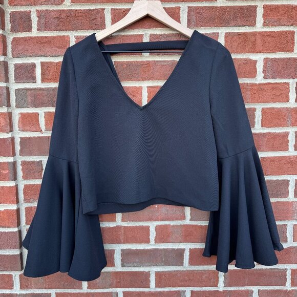 Lulus Cropped Top Womens Small Black Bell Sleeves Witchy Goth Glam - Picture 1 of 8
